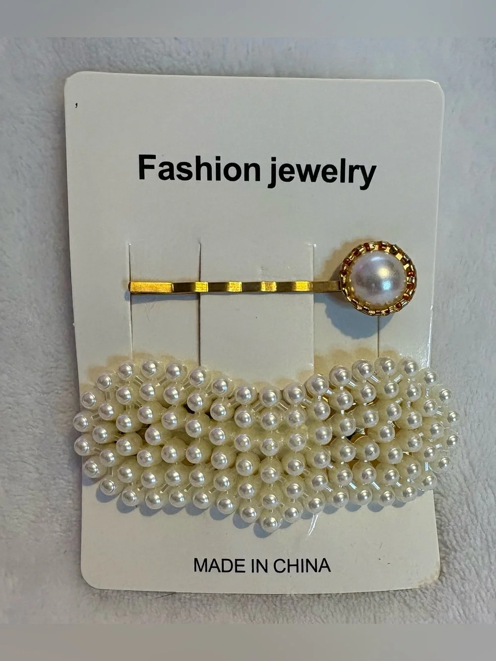 Fashion Jewelry Cream Pearl Hair Clip Set with Gold Accent